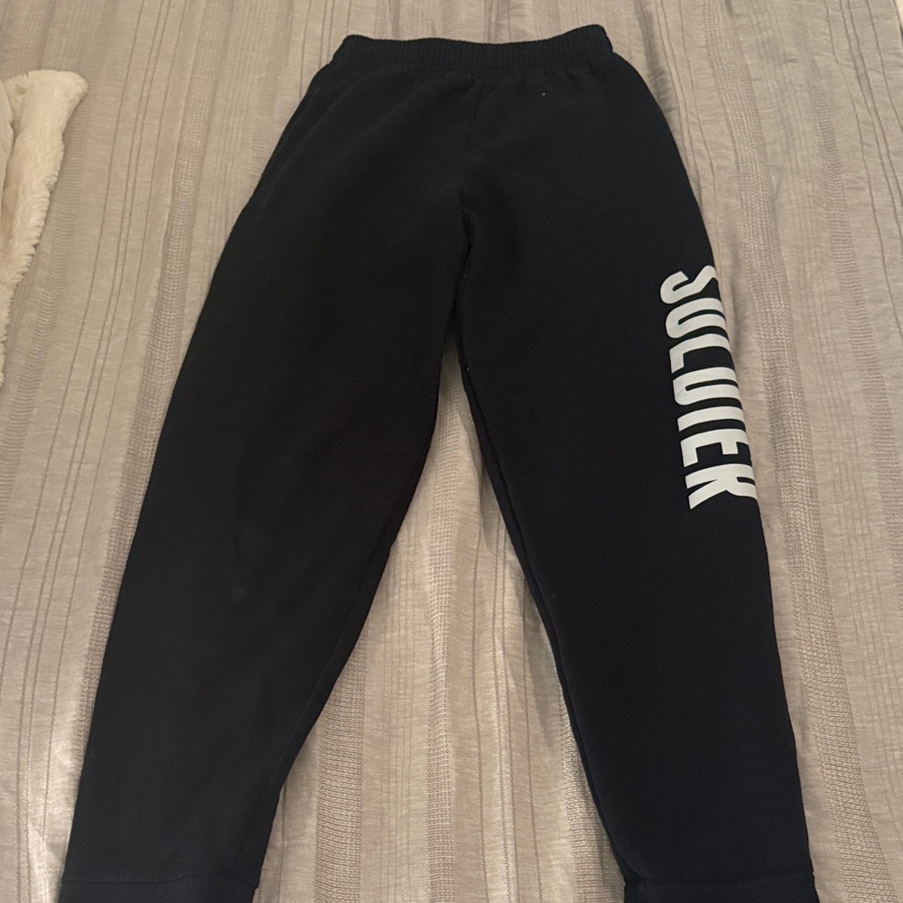 Soldier Brand Black boys youth Joggers with White SIDE LETTERING
